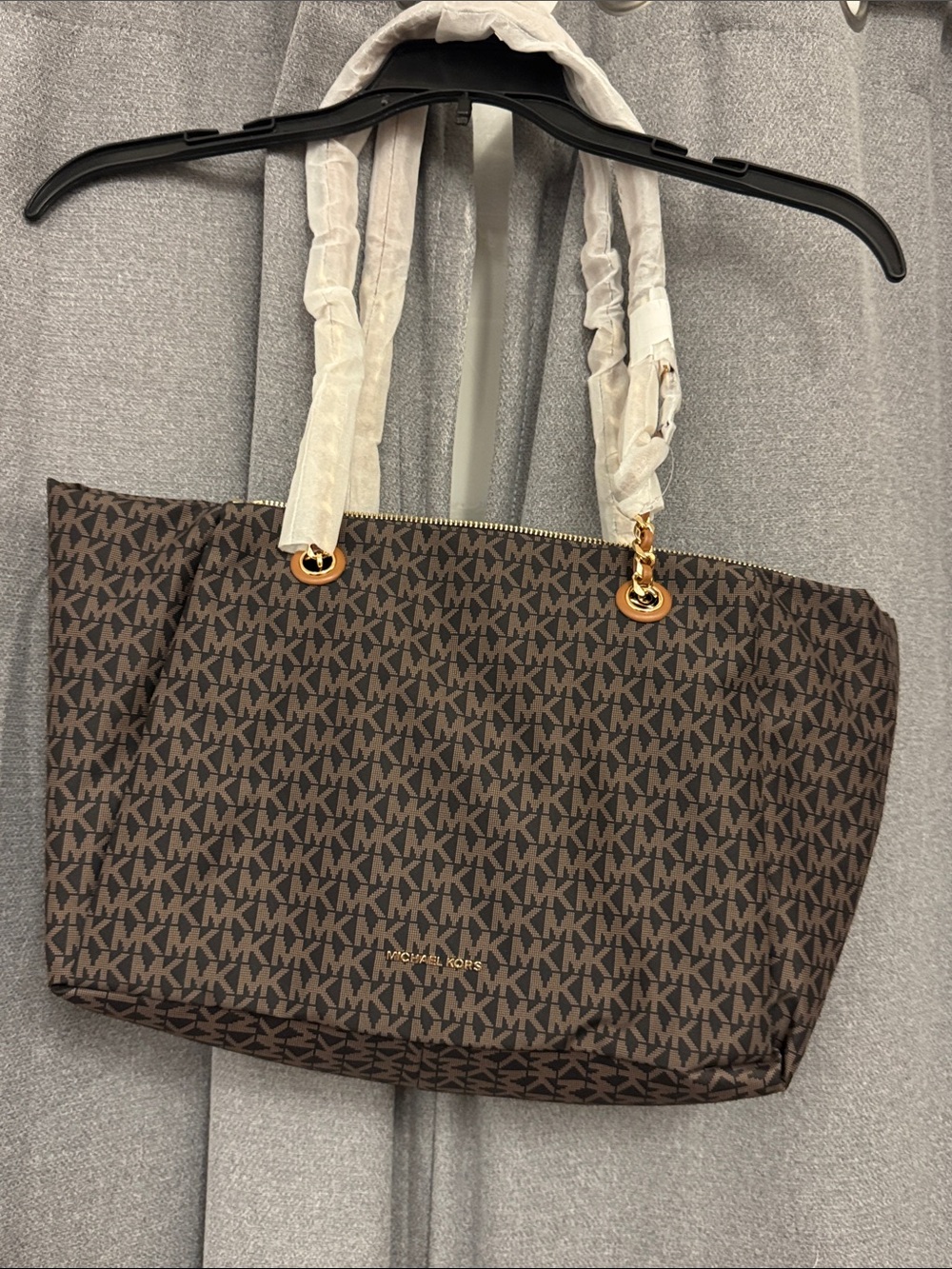Michael Kors Brown MK Signature Logo Tote with Gold Hardware